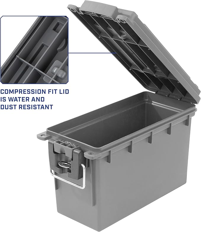Sheffield 12792 2-Pack Ammo Storage Box, Stackable .30 Cal Field Boxes, Water and Dust Resistant, Lockable Storage Box with Handle, Secures Hunting Gear, Supplies, and Bullets, Made in The USA, Gray