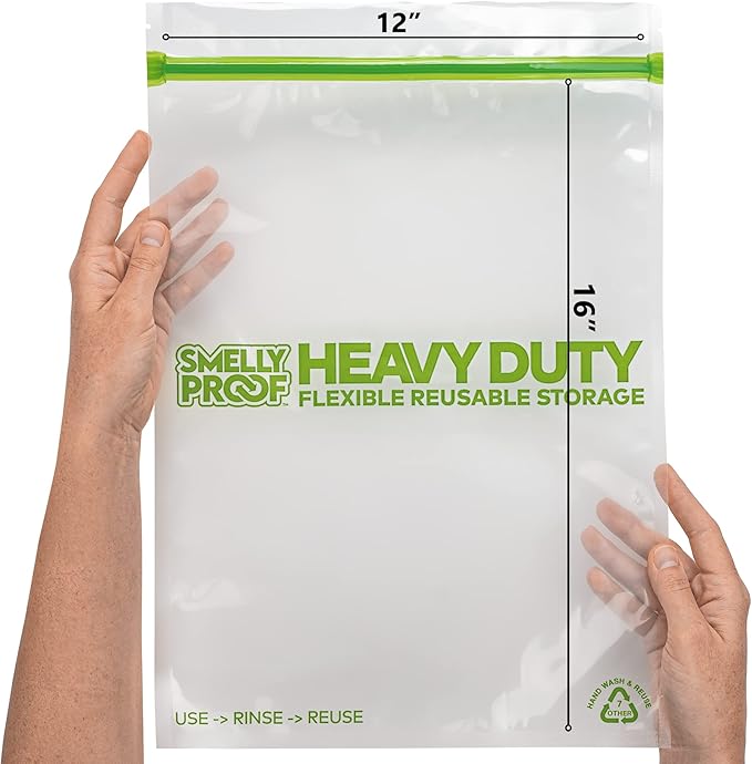Smelly Proof 50 PACK, Heavy Duty 5mil Thick REUSABLE Food Freezer STORAGE BAGS, Extra X-Large, US-Made, Non-Silicon, No PEVA, BPA FREE, Dishwasher-Safe, Triple Zip, XXL 2-Gallon 12" x 16" - 50 pcs