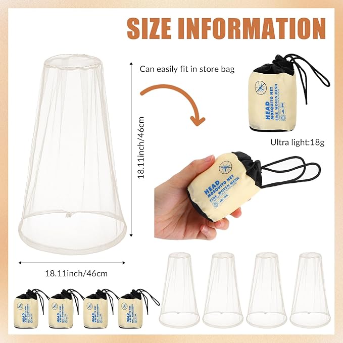 Hestya 4 Pack Mosquito Face Mesh Net Protecting Net for Outdoor Hiking Camping Climbing Mosquito Fly Insects Preventing (Beige)