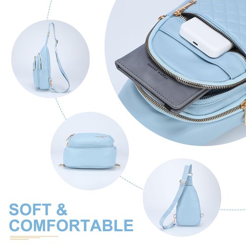 DTGN PU Leather Small Sling Bag Mini Crossbody Backpack Daypack - 7.9" Good for Hiking Travel Running Cycling Sports - Blue