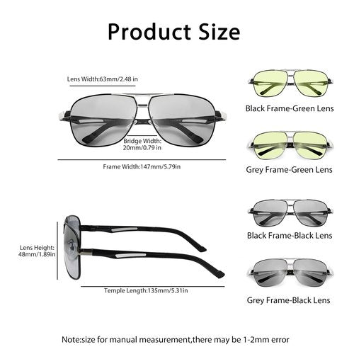 KISSOUL Polarized Photochromic Sports Sunglasses for Men UV-Protection Day & Night Driving Glasses - Al-Mg Metal Ultralight