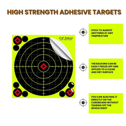 8x8 Inch Splatter Paper Targets - High Visibility with Bright Yellow Splatter Effect Shooting Targets Stickers with Repair Pasters for Outdoor Indoor Shooting Practice(50Pack)