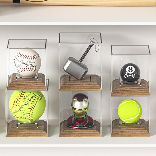 Baseball Case Display for Balls Walnut Wood Base Acrylic Baseball Display Case Baseball Holder Stand Cube Memorabilia Showcase Autograph Ball Protector for Official Size Ball Display
