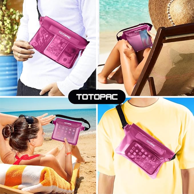 2-Pack Waterproof Fanny Pack, Phone Pouch with Waist Strap, 9x6.7 Inch Dry Bag for Phone, Cash, and Valuables – for Swimming, Kayaking, Boating, Snorkeling, and Water Sports (2, Pink + White)