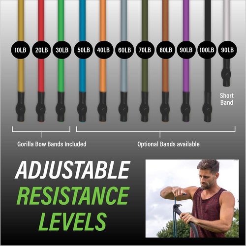 Lite Gorilla Bow Exercise Bow with Resistance Bands Workout Equipment for Legs, Arms, Waist, Shoulders and Back, Portable Home Exercise Equipment for Men and Women (Lite Bow, Green, Heavy Bundle)