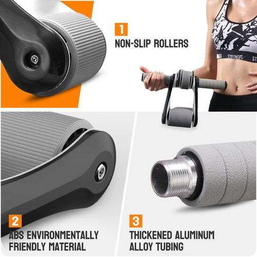 TEWONKAL Portable Ab Roller Wheel with Knee Pad & Storage Bag, Foldable Design Quiet Wheels with Smooth Bearings, At Home Gym Travel for Strength Training