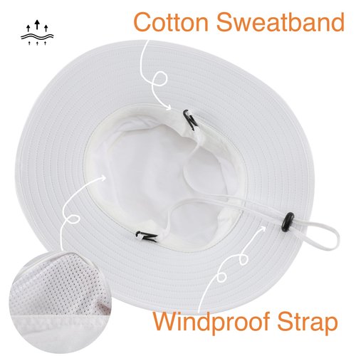Home Prefer UPF50+ Mens Sun Hat Wide Brim Fishing Hat for Men Womens Sun Protection Bucket Hat for Beach Gardening Golf White