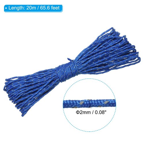PATIKIL 65 Feet Reflective Guyline Camping Paracord 2mm,3 Pack Tent Cord Guyline Rope Nylon Paracord Rope for Camping Tent Tarp Hiking, Blue (20M)