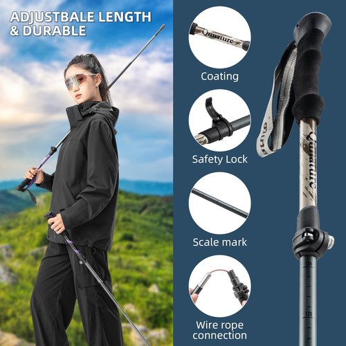 Qunature Trekking Poles Lightweight Hiking Poles Collapsible 7075 Aluminum Walking Sticks for Men Women Seniors, Trekking Poles for Backpacking Gear, Hiking, Camping, Mountaining, Walking