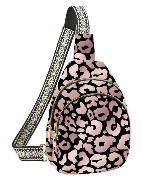 Yrebyou Leopard Print Small Sling Bag for Women Leather Sling Crossbody Bags Travel Chest Daypack Adjustable for Casual Outdoor