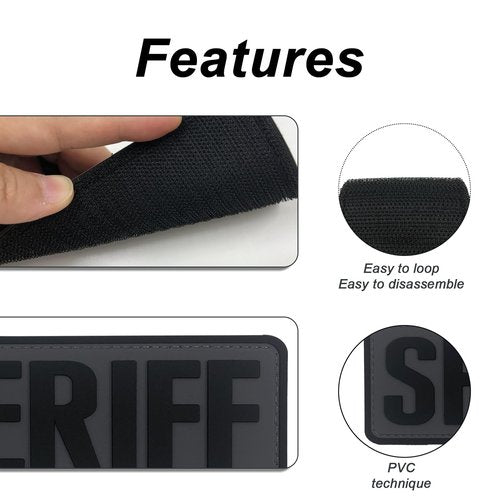 uuKen PVC Sheriff Patch 6x2 inches with Hook Fastener Back for Tactical Vests Clothing Jackets Bags Backpacks (Gray Background, Medium 6"x2")