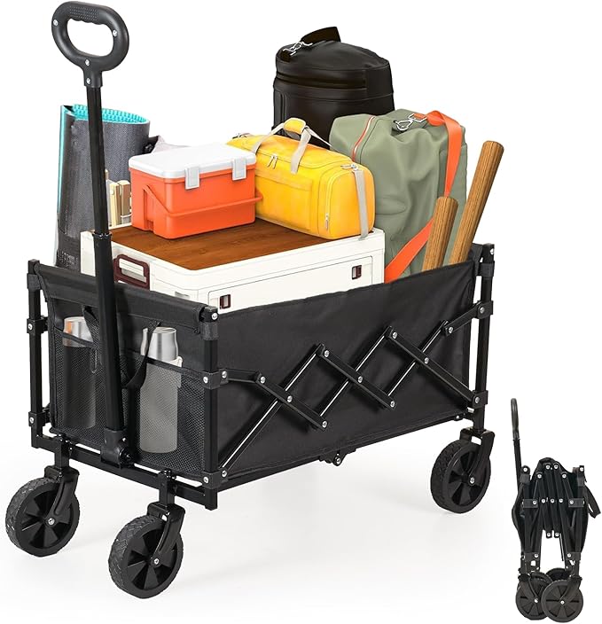 Heavy Duty Collapsible Wagon Cart, 360LBS 100L Foldable Utility Cart with Durable Wheels & Adjustable Handle, Portable Folding Wagon for Groceries, Camping, Sports, Beach, Garden, Shopping