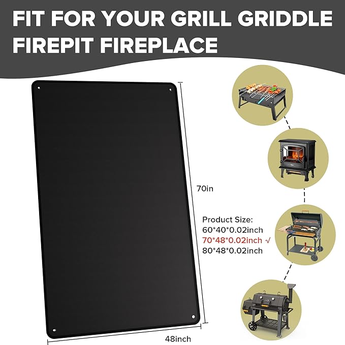 70" x 48" Under Grill Mats for Outdoor Grill, Double-Sided Fireproof Grill Protector Pad, Waterproof, Oil-Proof, Indoor Fireplace/Fire Pit Mat, Easy-Clean BBQ/Grill Floor Mat for Deck, Patio and Lawn