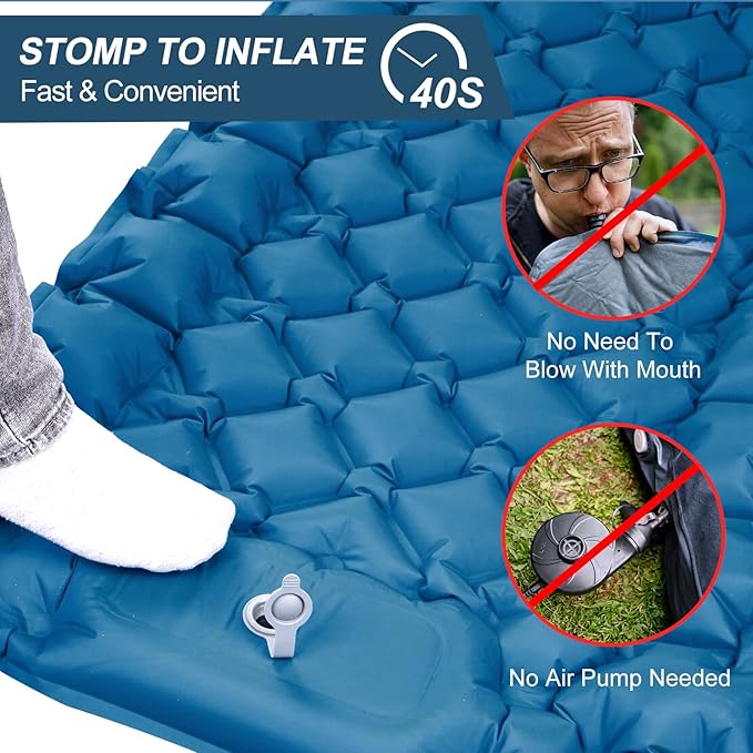 covacure Sleeping Pad for Camping - Ultralight Self-Inflating Camping Pad Mat with Built-in Foot Pump, Durable & Waterproof Camping Air Mattress for Hiking