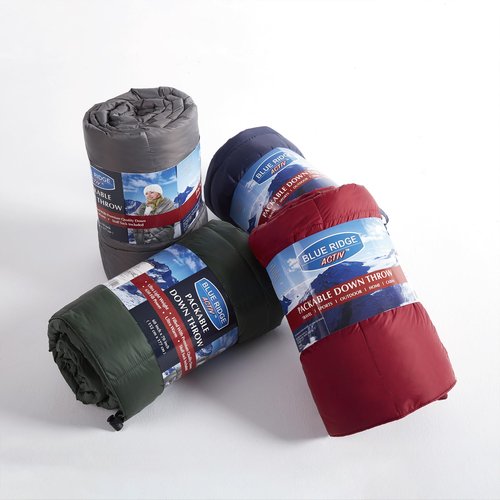 Blue Ridge Home Fashions Down Throw Camping Blanket - Packable Lightweight Down Throw Blanket for Outdoor Travel Hiking Picnic RV, Puffy Warm Blanket 60" x 70" with Carry Bag, 650 Fill Power