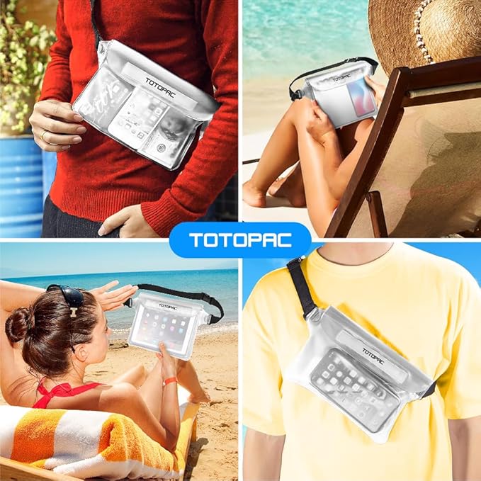 2-Pack Waterproof Fanny Pack, Phone Pouch with Waist Strap, 9x6.7 Inch Dry Bag for Phone, Cash, and Valuables – for Swimming, Kayaking, Boating, Snorkeling, and Water Sports (2, Black + White)