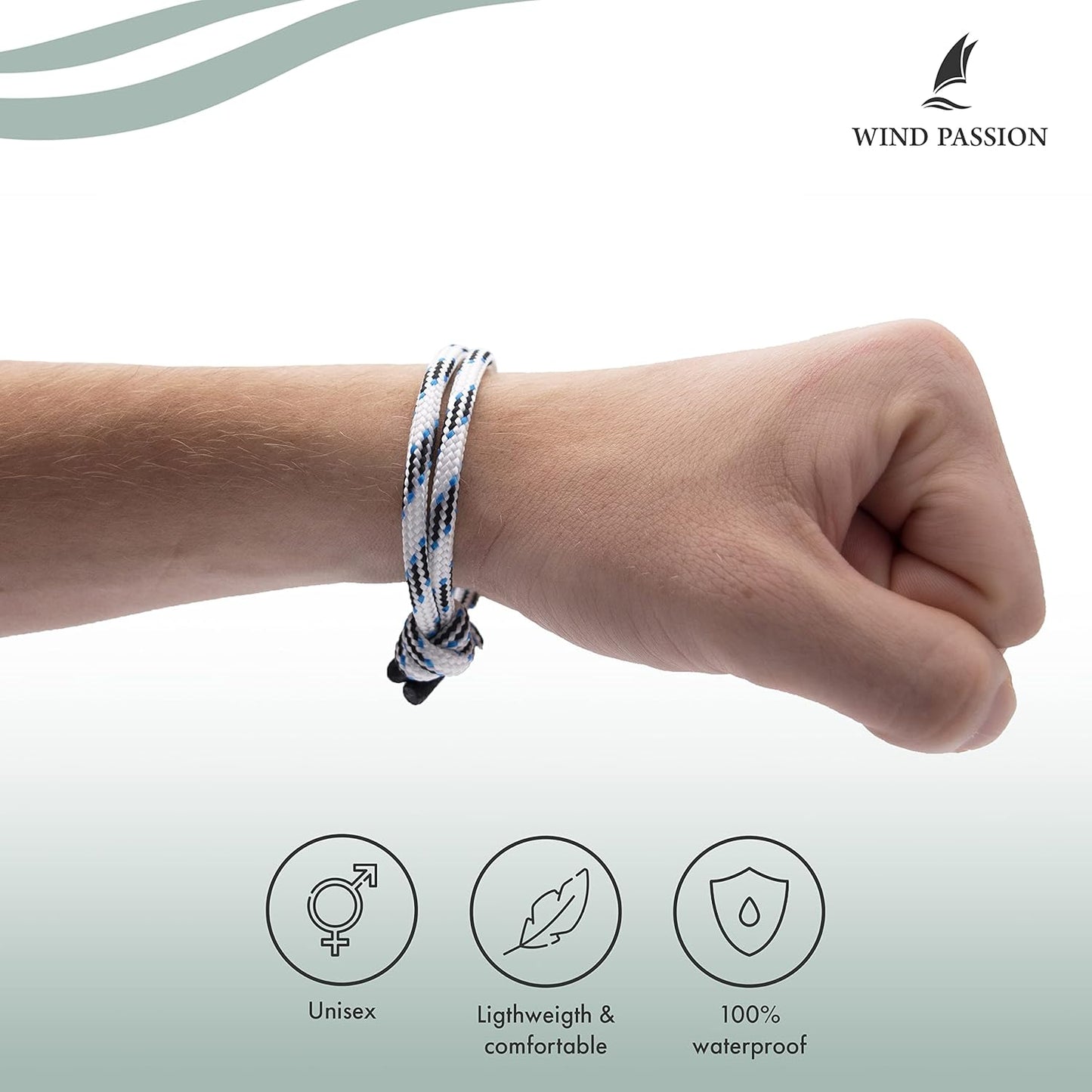 Wind Passion - Rope Bracelet for Men & Women - Adjustable Sailors Knot Paracord Bracelet - Waterproof & Sturdy