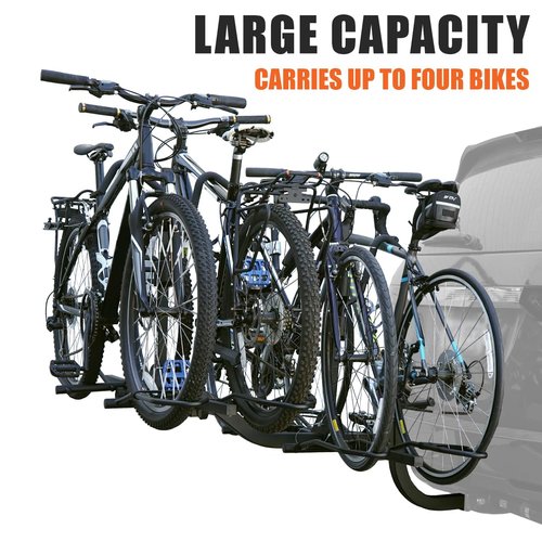 BV 4 Bike Bicycle Hitch Mount Rack Carrier for Car Truck SUV for Standard Bikes, E-Bike, Fat Tire Bikes - Tray Style Smart Tilting Design (Standard/Fat Tire 4 Bikes)
