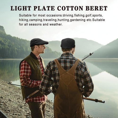 Xinveen Newsboy Hats for Men Flat Cap Cotton Adjustable Breathable Irish Cabbie Ivy Driving Hunting Hat Black