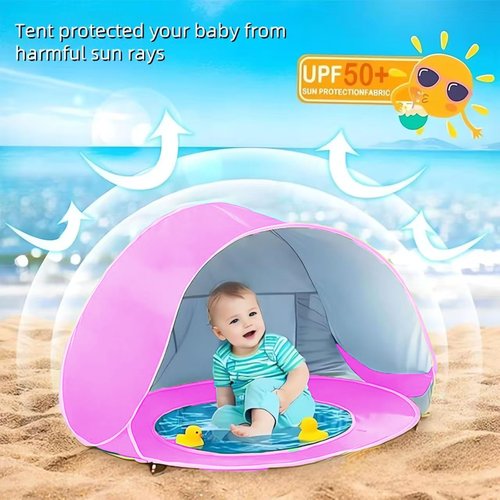 Baby Beach Tent, Pop Up Portable Sun Shelter for Infant & Toddler, Waterproof & 50+ UPF UV Protection, Outdoor Kiddie Pools, Kids Beach Shade Tent (Pink)