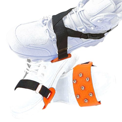 One Fit All Ice Cleats, Quick Slip On Traction for Shoes and Boots Sizes 3.5-10.5, Everyday Use Mid-Sole Ice and Snow Grips with Add On Straps, Ideal for Men Women and Kids Hiking Walking Commuting