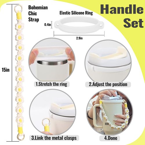 Fabenyok 8PCS Cup Accessories Set for Stanley 30oz & 40oz Tumbler, Including Water Bottle Handle Strap, Boot, Spill Stopper Set, Straw Straw Cover Cap for Stanley Cup Accessories(White)