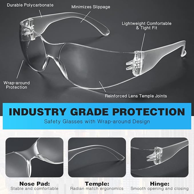 WFEANG Transparently Safety Glasses 30 Pair Protective Eyewear for Men Women ANSI Z87.1 Scratch & Impact Resistant Eye Protection for WorkLab Construction (Clear-30pack)