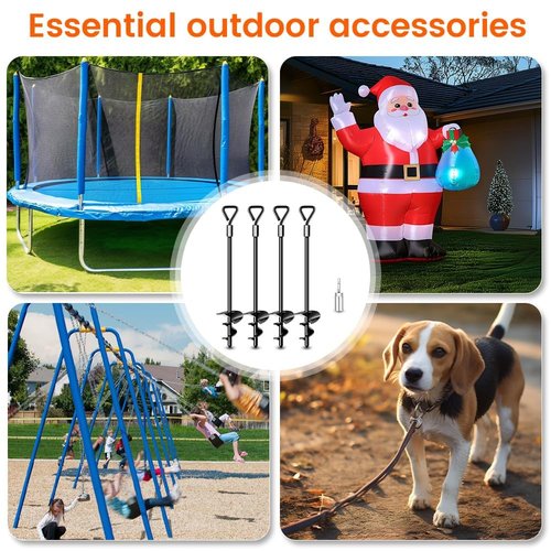Ground Anchors Tent Stakes Trampoline Anchors Heavy Duty Screw in 4 Pack, Tent Stakes High Winds Heavy Duty for Camping Tent, Canopies, Carports, Sheds, Swing Sets,14in Ground Anchors