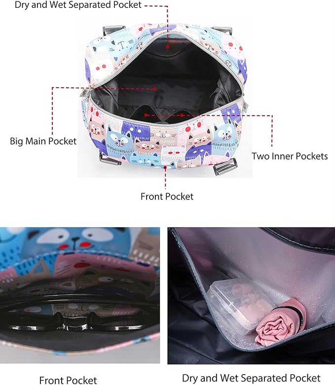 Travel Duffle Bag Weekender Overnight Bag Gym Tote with Dry and Wet Separated Pocket for Women Girls Shoulder Workout Duffel Bag Water Resistant (rainbow unicorn)