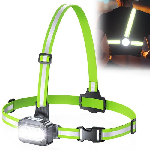 Viccux Running Lights for Runners with Reflective Straps, 500 LM 7 Modes & 45° Adjustable Running Light, IPX4 Waterproof Reflective Vest Safety Light for Night Walking Hiking Cycling, 3.5-20h Use Time