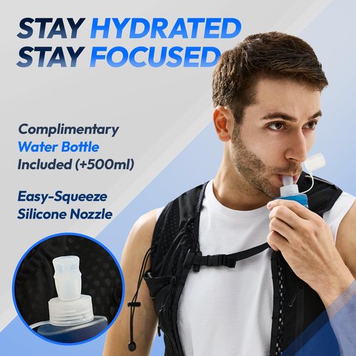 ALL REMATE All-in-One Multi Sport Running Vest including Water Bottle, Whistle, 11 Pockets & 6 Straps – Ergonomic Lightweight Reflective Gear