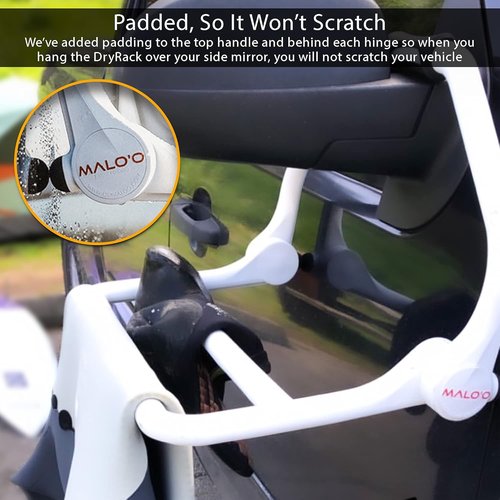 Malo'o Portable Drying Rack – Perfect for Wetsuit Drying, Camping, Fishing & Scuba Gear. The Heavy Duty Hangers Have 2 Drying Bars for Wet Suits or Hockey Gear and can Hang Off The Side View Mirror
