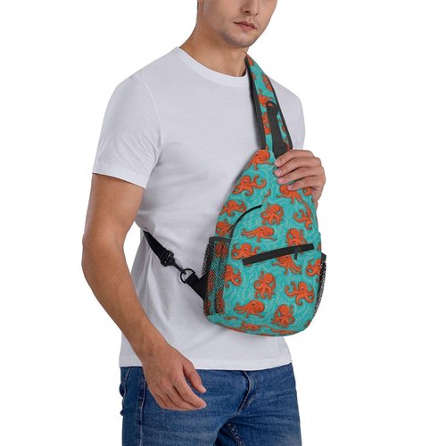 VSOFMY Sling Bag For Women Men Orange Octopus Crossbody Backpack Sling Backpack For Travel Hiking Daypack Chest Bag