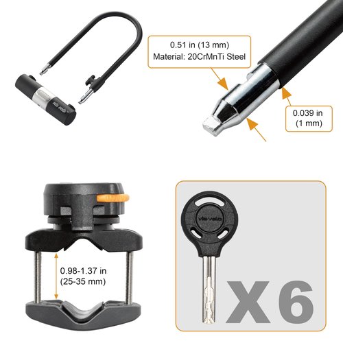 Via Velo Bike Lock 2 Sets U Lock Sold Secure Silver 15mm Shackle, 9x4.5in and Bike Chain Lock, 8mm Chain, 2.96ft Length, Same Key System 6 Keyed Alike Keys, for All Bikes, Electric Bikes