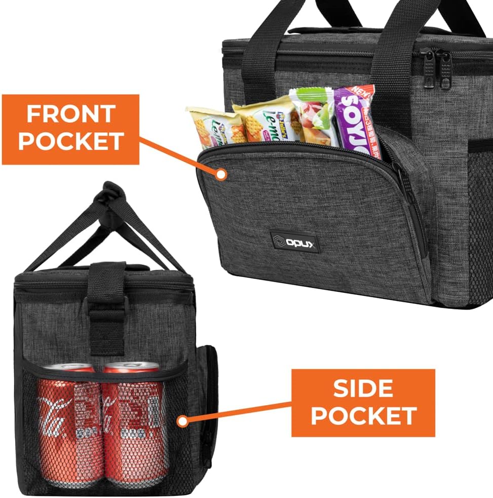 OPUX Soft Cooler Bag, Insulated Collapsible Lunch Cooler Bag for Men Work Camping Beach Travel, Portable Soft Sided Leakproof Waterproof Large Lunch Bag Box with Shoulder Strap 18 Cans, Heather Navy
