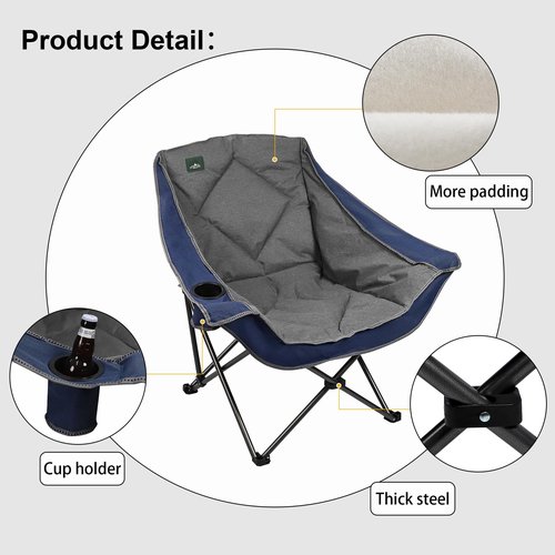 Northroad Oversized Foldable Camping Chair, Outdoor Padded Lawn Chair w/Cup Holder,Carry Bag for Beach, Hiking, and Picnics,Heavy-Duty 300-lbs Capacity, Blue