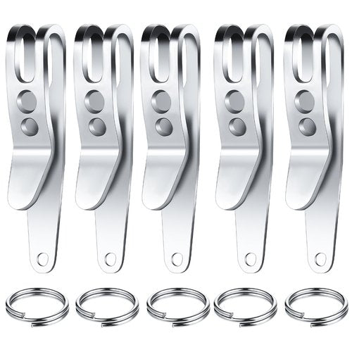Molain 5Pcs Pocket Bag Suspension Clip With Keychain, Stainless Steel Waist Belt Hanging Clip Key Buckles, Silver