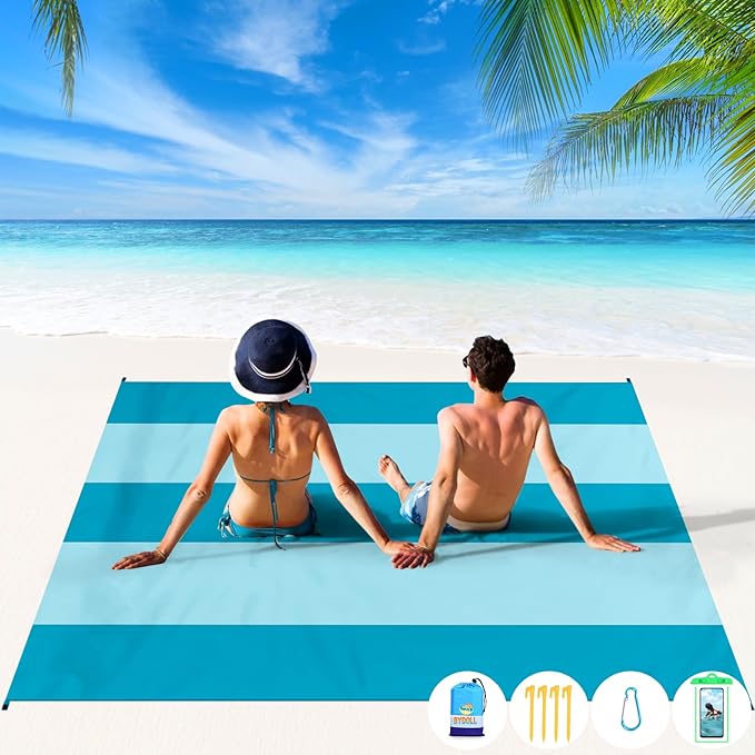 BYDOLL Beach Blanket 78''X81'' 4-7 Adults Oversized Lightweight Waterproof Sandproof Blanket for Beach Large Picnic Mat Travel Camping