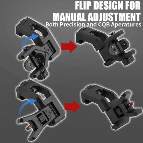 ZBULAR 45 Degree Offset Fiber Optic Sights,Fits Picatinny Rails,Flip Up Front Rear Sites with Red&Green Dot,BUIS Backup Sight Set for Airsoft Gun, Tool-Free Adjustable Front Sight Rapid Transition