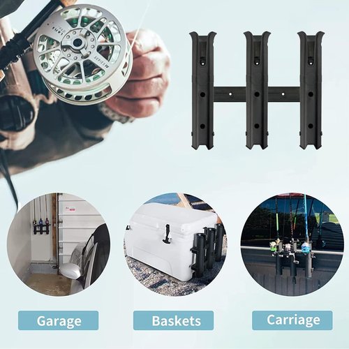 BigTron Wall Mounted Fishing Rod Holders, 4 Tubes Rod Holder Side-Mount Slotted Style Rod Rack Lightweight Duty 4 Pole Assembly Rests for Boat Kayak Garage Storage Truck RH12, Black