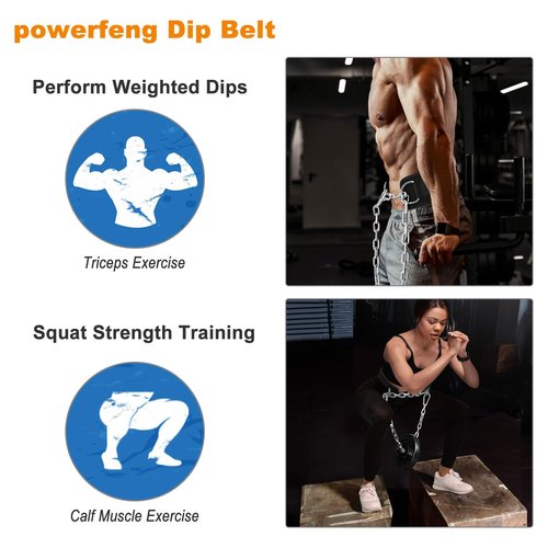 Dip Belt for Weight Lifting: Dip Belt with Heavy Duty Steel Chain for Weighted Dips, Pull Ups, Squats - Weighted Dip Belt for Strength Training Gym Home
