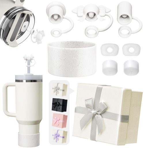 Gracenal Spill Stoppers Set for Stanley Cup Accessories 8PCS with Gift Box, 3 Silicone Straw Cover Caps, 4 Leak Stoppers, 1 Boot for Stanley Accessories 40oz 30oz Tumbler