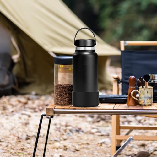 Linkidea Water Bottle Boot Compatible with Hydro Flask Wide Mouth Flex Cap/Straw Lid/Chug Cap 32oz/40oz, Silicone Bottle Bottom Sleeve Cover Protector, Bottle Bumper (Black / 2 Pack)