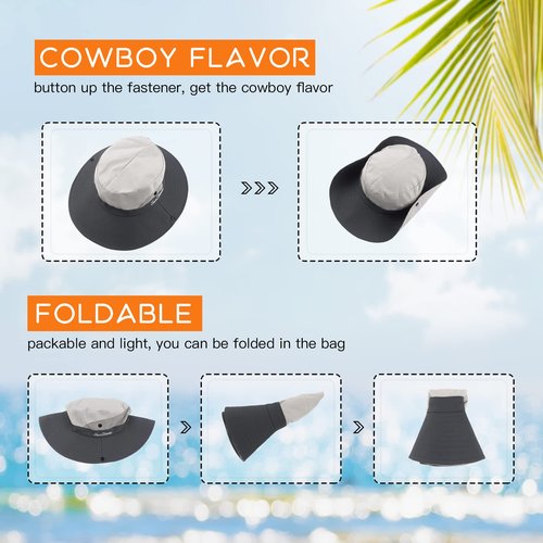 Sun Hats for Women Beach Hat Ponytail Hat Womens Sun Hat with UV Protection Wide Brim Light Grey
