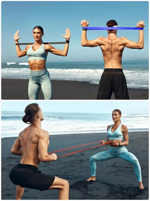 HEETA Resistance Bands and Sliders Sets, 5 Levels Resistance Loops and 2 Packs Double Sided Gliding Discs, Strengthen Core Trainers for Full Body