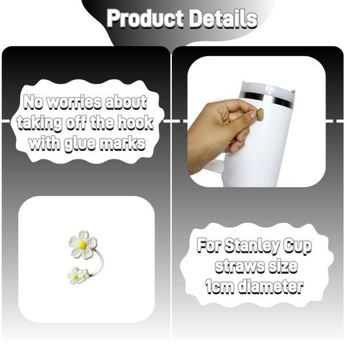 Klasikok Accessories for Stanley Cup,1 Handle Strap for Tumbler 40oz,1 Siliocne Water Bottle Boot,1 Straw Topper Cover,2 Charms Hooks,1 Lip Balm Holder Bag,1 Pompom Ball,1 Flower Charm(white)