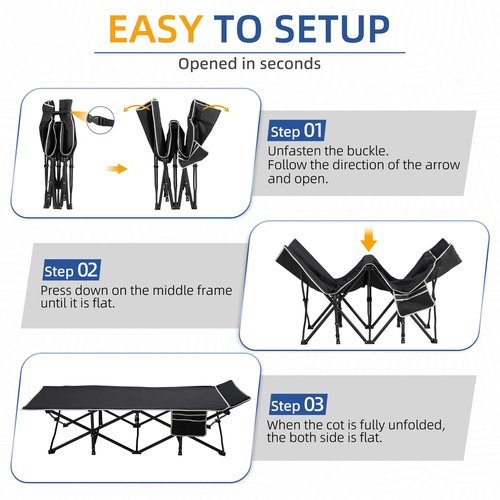 HABUTWAY Camping Cot with Mattress, 32" Extra Wide Camping Cots for Adults, Sleeping Cot for Adults Holds Up to 600LBS, Cots for Sleeping, Camp, Rv, Beach, Patio, Office Naps(Black)