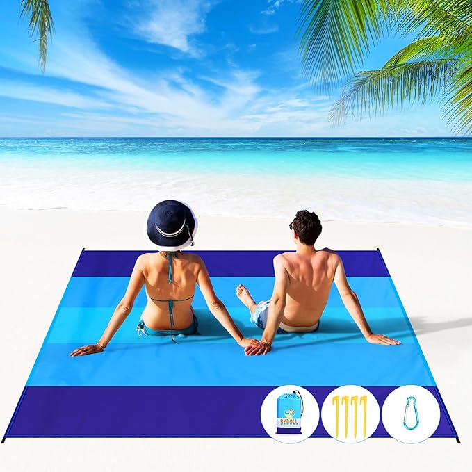 BYDOLL Beach Blanket 78''X81'' 4-7 Adults Oversized Lightweight Waterproof Sandproof Blanket for Beach Large Picnic Mat Travel Camping