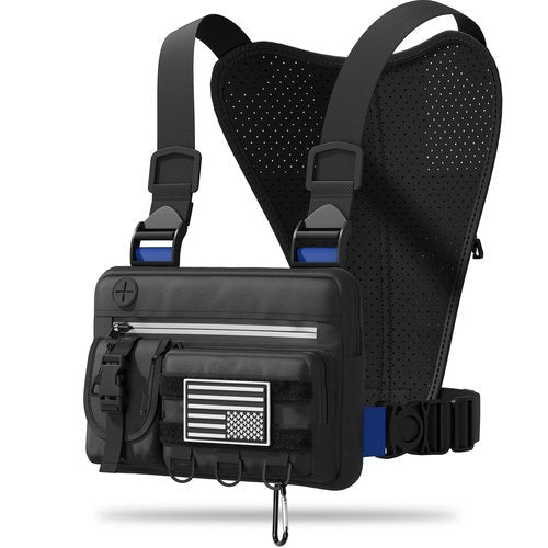 Bearfire Sports Chest Bag For Men, Running Vest Bag with Water Resistant Lightweight Front Chest Pack With Built-In Phone Holder & Extra Storage For Workouts, Cycling, Hiking, L Size