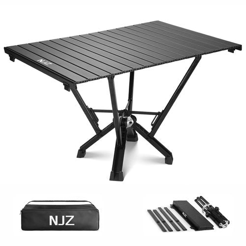 NJZ Folding Outdoor Camping Table, Aluminum Roll-Up Top and Carry Bag, 380 LBS Capacity, Lightweight Portable Tables for Picnic, BBQ and Tailgating.(Black)